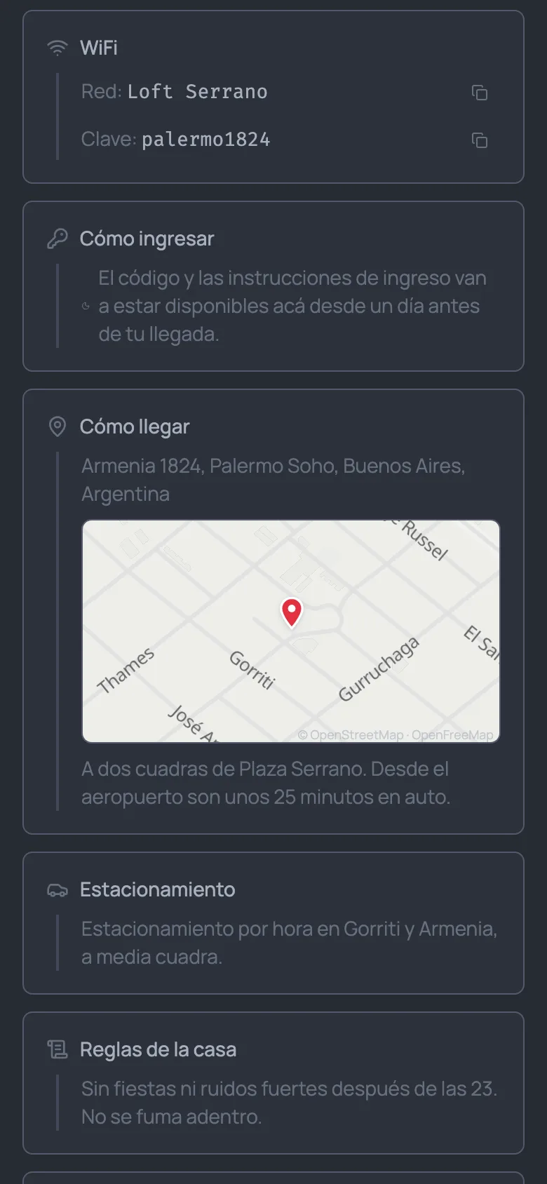 Guía de la estadía en el celular: WiFi, cómo ingresar, mapa de cómo llegar y reglas de la casa