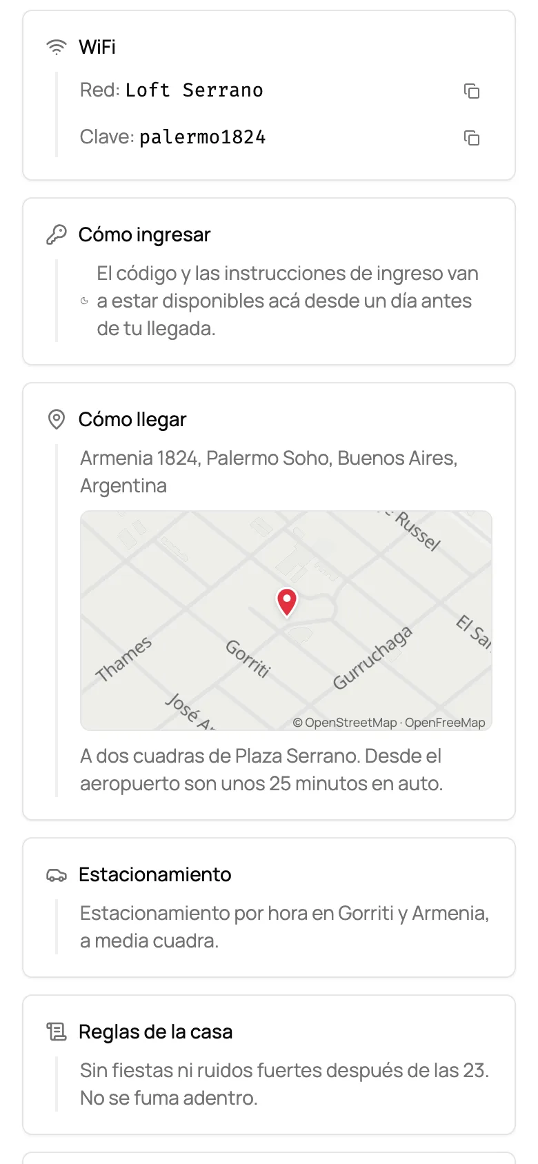 Guía de la estadía en el celular: WiFi, cómo ingresar, mapa de cómo llegar y reglas de la casa